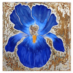 Maureen Kirwin Huffman - Blue Iris | Stainless Steel | 12" x 12" | $225"I look toward a graffiti side for its boldness, color and quiet beauty that superimposed over the modern beauty of an industrial canvas of decay."