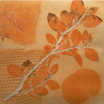 Tricia Soderberg - Orange Still Life #2 | Monotype Print | 19" x 19" | $325"In these works I am taking actual fragments such as leaves, twigs, etc. and collaging them on the printing plate to create abstract imprints, each one a unique image."