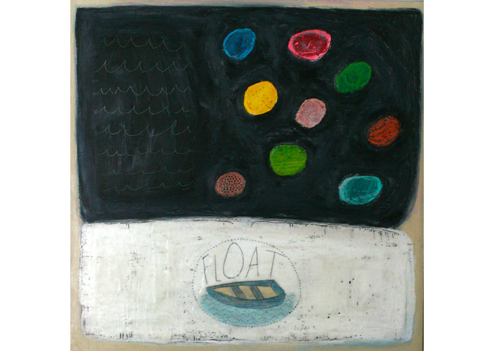 <b>Beth Billups – <i>Float</i> | encaustic, mixed media | 21″ x 21″ | $600</b><br>Packing and moving home seven times within the last 16 years with three children and pets in tow, brought chaos to our lives in many forms. This piece is a reflection on the lessons learned under many moons about managing the ebb and flow of change and the power of being still. Beth Billups - Float | encaustic, mixed media | 21" x 21" | $600Packing and moving home seven times within the last 16 years with three children and pets in tow, brought chaos to our lives in many forms. This piece is a reflection on the lessons learned under many moons about managing the ebb and flow of change and the power of being still.